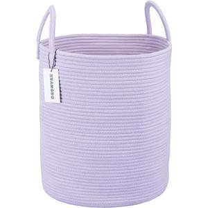 Rope Laundry Basket Hamper for Clothes Woven Storage Basket for Living Room Bedroom Boho Tall Rope Baskets for Blanket Toys Pillow Towels Baby Nursery Hamper Bin Large purple or lavender (Regular)