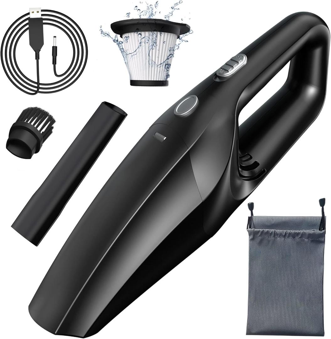 TEMOLA Handheld Vacuum Cordless Cleaner, Portable Mini Car Handheld Vacuum, Vacuum Portable with HEPA Filter, Hand Held Cordless for Car Accessories, Pet Hair, Home, Office (Black)