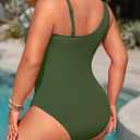 Aqua Eve Plus Size One Piece Swimsuit for Women Tummy Control Bathing Suits One Shoulder Swimwear (Green, XXXL)