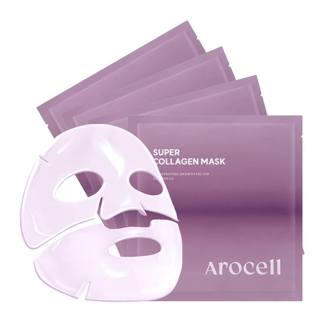AROCELL Super Collagen Overnight Hydrogel Mask with Retinol, Stem Cell & Pure Atelo Collagen | Firming, Lifting, Plumping, Long-Lasting Glow | Korean Glass Skin Care | 43g x 4 (1 Count (Pack of 4))