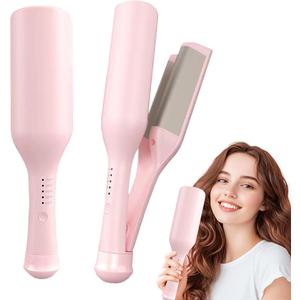 Beach Wave Curling Iron for Women, 32mm (1.25) Hair Crimper with 5 Adjustable Temperature Levels, Fast Heating, Hair Curler Tool with Intelligent Power Off for Hair Styling (Pink)