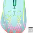 VEGCOO Wireless Gaming Mouse, C30 Silent Click Wireless Rechargeable Gaming Mouse with Double-Click Key and Colorful LED Lights, 3 Level Adjustable DPI for Gaming and Working (Blue)