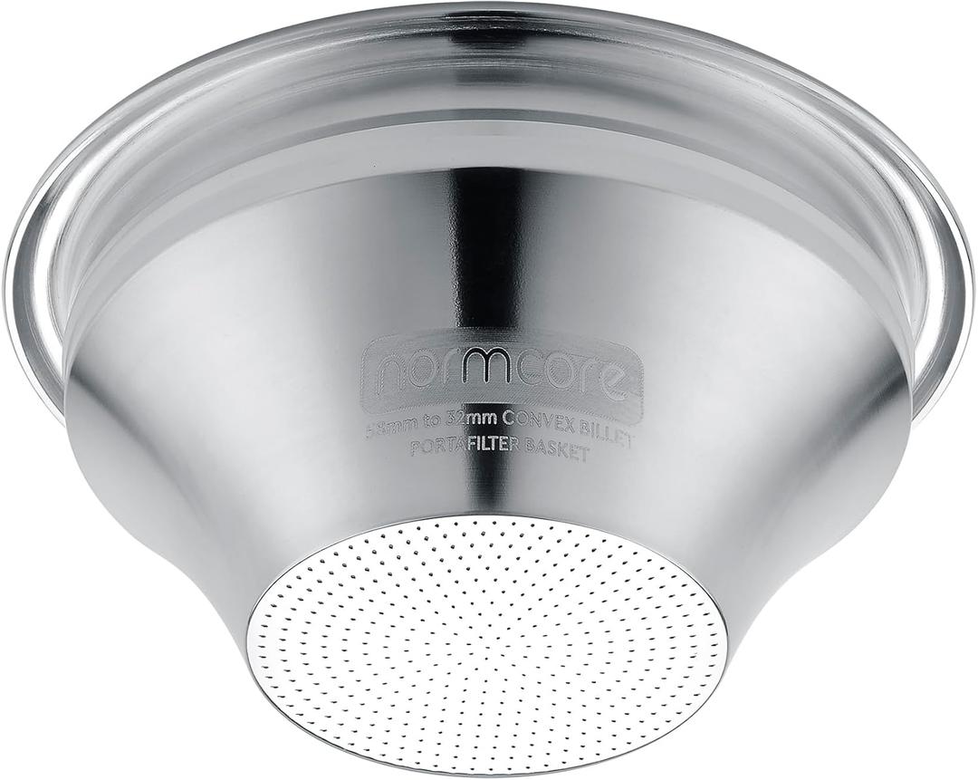 Normcore 58mm Convex Billet Portafilter Basket Kit, Convex Espresso Basket with CNC-Machined Variable Internal Geometry, 58mm to 32mm, 0.28mm Precision Holes, Includes Puck Screen & 200 Paper Filters