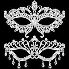 Chivao 2 Pcs Rhinestone Masquerade Mask for Women Men Couple Diamond Venetian Crown Mask Crystal Lace Prom Halloween Party
