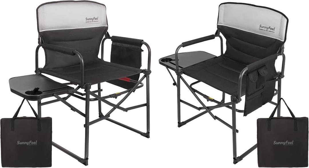 SUNNYFEEL Oversized Directors Camping Chair for Adults with Side Table Portable Folding Chair 500 LBS with Padded Back, Cup Holder, Side Pocket & Carry Bag for Camping, Fish, Lawn, Beach, 2 PCS