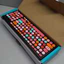 Wireless Keyboard and Mouse Combo, Retro Typewriter Keyboard with Round Keycaps, 2.4GHz USB Cute Wireless Keyboard Mouse for Computer, Desktop, Laptop and Computer (Black-Colorful)