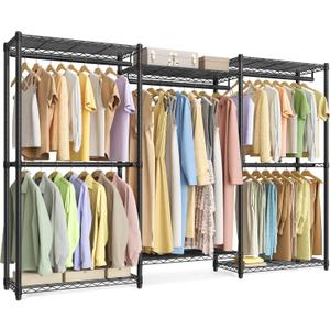 SONGMICS Heavy-Duty Clothes Rack, Garment Rack, Portable Closet, 86.4-Inch Wide Clothing Rack with Adjustable Mesh Shelves and Hanging Rails, Ink Black ULGR434B01, 86.4"l X 76"h