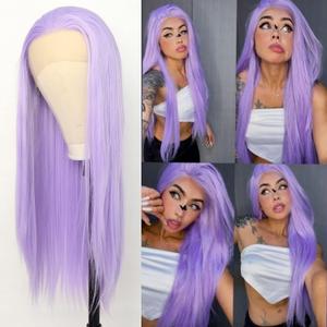 Luwigs Lavender Purple Lace Front Wigs Straight Synthetic Heat Resistant Replacement Wigs Light Pruple High Temperature Fiber Hair Cosplay Daily Wear (22 Inch, Purple,Straight)
