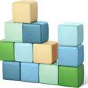 Foam Building Blocks for Toddlers 12-Pieces Wipeable Leather Stacking Cubes Kids - Large Soft Toys Play Set for Learning Construction Baby Preschool Daycare Therapy Birthday Gift (Yellow Green)