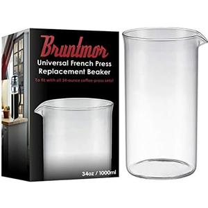 Bruntmor Spare Carafe for French Press, 34 oz French Press replacement Glass, Fire hardened Borosilicate Beaker, 34 ounce