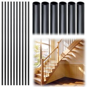 Iron Stair Balusters 5/8" Round Hollow Metal Wrought Iron Spindles for Indoor Staircase & Deck Railing 44" Long Plain Railing Pickets, Satin Black Powder Coated (30 Pack, 44")