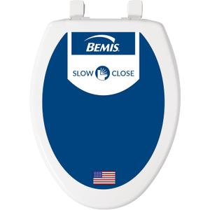Bemis 7300SLEC Slow Close Toilet Seat, Easy Clean Hinges and Durable Plastic Seat, Made in USA, Elongated, White