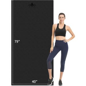 Hatha Yoga Extra Long TPE Yoga Mat 79" x 40 x 1/2" Thick Non-slip Exercise Mat for Home Gym Use, Yoga, Pilates, Fitness & Workouts (Black)