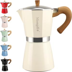 Mongdio Stovetop Espresso Maker Moka Pot, Cuban Coffee Maker Stove top Coffee Maker Moka Italian Espresso Greca Coffee Maker Brewer Percolator, 9 Espresso Cups, 15 oz - White