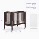 Dream On Me 2-in-1 Portable Mini Crib, Non-Full Size Baby Crib for Small Spaces, 2 Mattress Heights, Compact Travel Design, Includes Mattress, GREENGUARD Gold & BSA Certified, Chocolate Chip