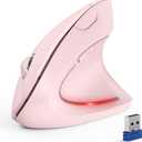 TECKNET Ergonomic Mouse, Wireless Bluetooth Vertical Mouse, 4800 DPI Optical Tracking, 6 Adjustable DPI, Quiet Clicks, 2.4GHz with USB A Receiver, 12 Months Battery, 6 Buttons, Wide Compatibility (Pink)