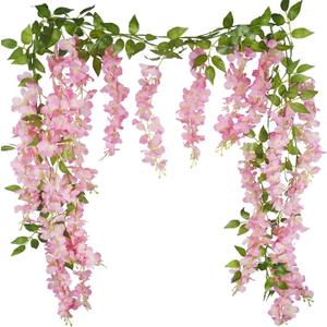 CISDUEO 2 Pcs Wisteria Hanging Flowers Wisteria Flowers Vine Garland Wedding Arch Decoration Pink Artificial Wisteria Vines Hanging Flower Vines Silk for Party Garden Home Table Backdrop 6 Feet