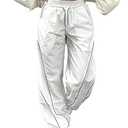 Zontroldy Cargo Pants Women Parachute Pants Y2K Baggy Casual High Waist Wide Leg Track Pants Streetwear(0946-White-S)