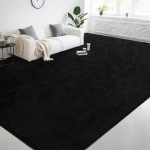 Large Modern Area Rugs for Living Room Bedroom, 4x6 Feet Black Ultra Soft Thickened Memory-Foam Indoor Rug, Comfy Aesthetic Solid Minimalist Carpets for Girls Boys Nursery Dorm Home Decor