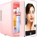 Skincare Fridge with Dimmable LED Light Mirror, 4L Mini Fridge For Desktop, Travel or Cool & Heat, Makeup Fridge for Cosmetics, Skin Care and Food, Green
