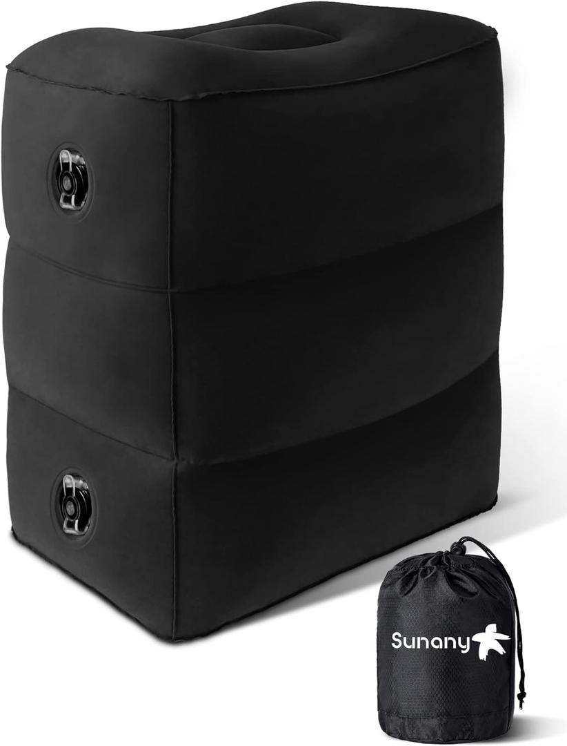 Sunany Inflatable Foot Rest Pillow , Adults Airplane Travel Pillow-Adjustable Height Cushions,for Kids to Sleep While Traveling,Suitable for Office, Home and Any TravelBlack (1 Pack)