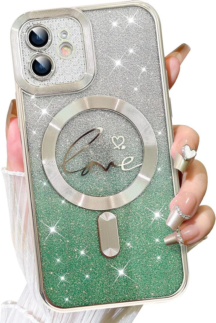 Fiyart Designed for iPhone 11 Case,Compatible with MagSafe Love Heart Plating Camera Protection TPU Magnetic Glitter for Women Girls Shockproof Phone Bumper 6.1"-Green Fiyart Designed for iPhone 11 Case,Compatible with MagSafe Love Heart Plating Camera Protection TPU Magnetic Glitter for Women Girls Shockproof Phone Bumper 6.1"-Green