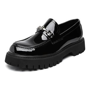 XENTORD Men's Patent Leather Platform Loafers Comfort Non-Slip Lug Sole Slip-On Dress Shoes with Metal Horsebit Detail for Business Office & Casual (Black A,9), N43