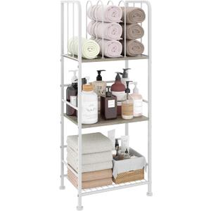 Towel Rack Free Standing 3-Tier M-Shaped Detachable Dividers, Durable Metal Holder, Pool Towel Rack, Space-Saving Towel Storage Organizer, Modern Bath Towel Shelf for Home, Poolside, White