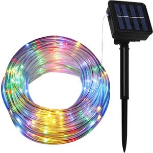 39Ft 100 LED Solar Powered Tube Light Solar Rope Fairy String Lights Waterproof Night Lighting with 8 Modes for Outside Garden Patio Pathways Fence Outdoor Party Xmas 12M Multicolor