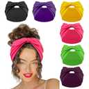 Huachi 6 Packs Bow Headbands for Women 7 Extra Wide Bright Pink Head Bands for Womens Hair Non Slip Headwraps Workout Turban Hair Accessories (Classic)