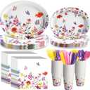 175 Pieces Flower Party Supplies Floral Party Tableware Set for 25 Guests Include Oval Dinner Plates Dessert Plates Napkins Paper Cups Plastic Forks Spoons Knives