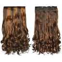 REECHO 20" 1-Pack 3/4 Full Head Curly Wave Clips in on Synthetic Hair Extensions HE008 Hairpieces for Women 5 Clips 4.5 Oz per Piece - Dark Brown with Chestnut Highlights