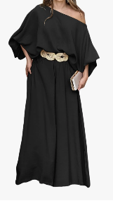 CHICME Women Summer 2 Piece Outfits Off Shoulder Lantern Sleeve Top Flowy Wide Leg Pants Set
