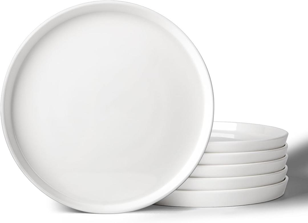 DOWAN 8" Porcelain Salad Plates Set of 6, Ceramic White Dessert Plates Set for Salad, Pasta, Steak - Appetizer Plates, Dining Plates for Parties, Restaurant - Dishwasher & Microwave Safe - Gifts