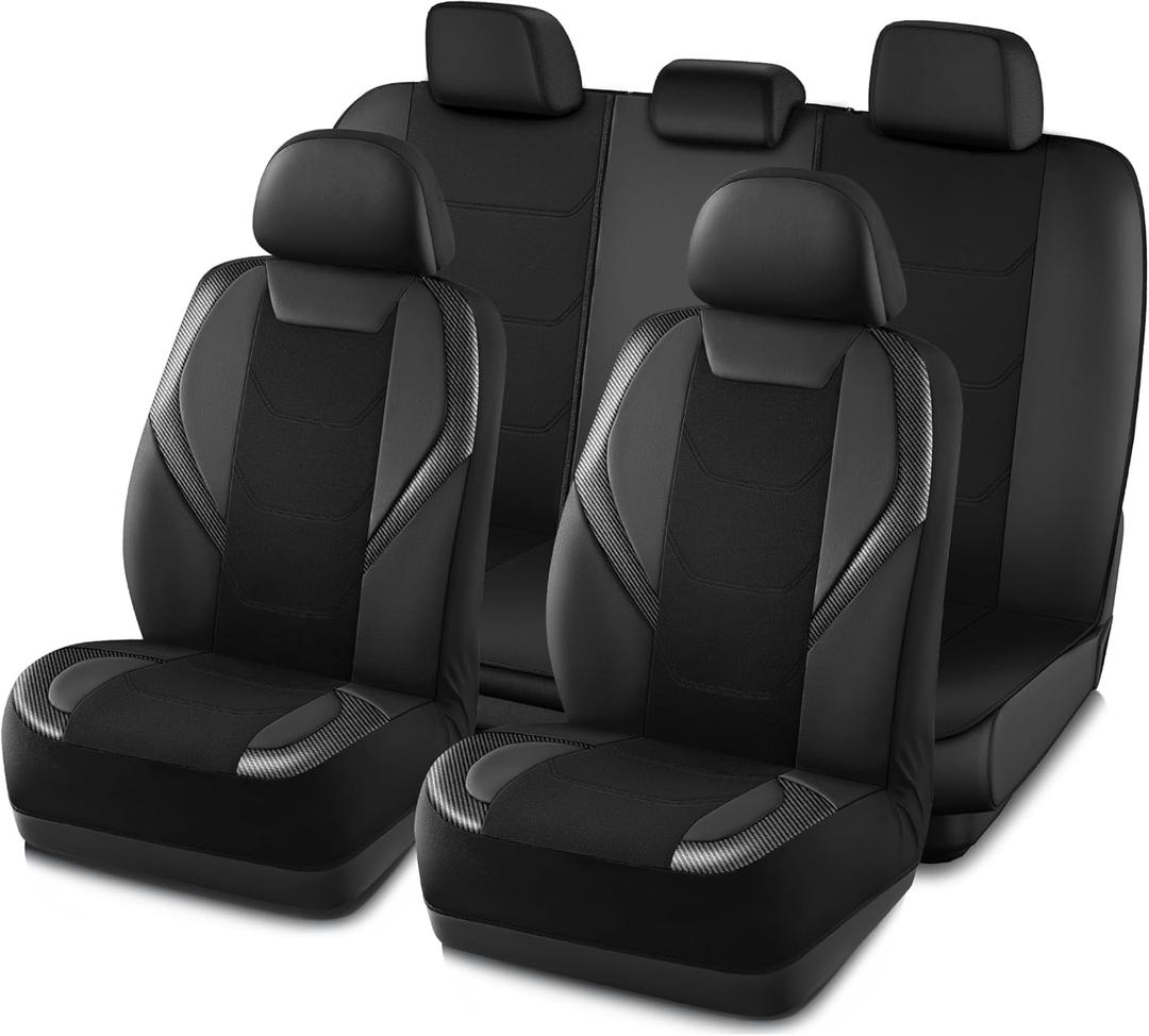 Road Comforts Car Seat Covers, Breathable Leather Seat Covers, Car Seat Covers Full Sets Airbag Compatible, Automotive Seat Covers for Most Cars, Vans, Trucks, SUV  Black