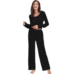 GYS Viscose from Bamboo Women's Pajama Sets Super Soft Long Sleeve Sleepwear Comfy Winter Pjs Sets Black, Medium)