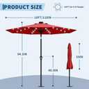 Garvee 10FT Solar Patio Umbrella with 32 LED Lights - Outdoor Table Umbrella with Crank Lift, Push Button Tilt and 8 Sturdy Ribs - Market Umbrella UV Protection for Pool, Deck, Yard, Garden - Red