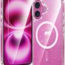 FNTCASE for iPhone 16 Case Clear: Magnetic Phone Cases Compatible with Magsafe Slim Anti Yellowing Military Grade Drop Protection Rugged Protective Transparent Cell Cover (B-Glitter Magnetic)