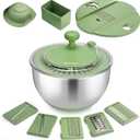SUSTEAS Stainless Steel Salad Spinner Large, Vegetables Wash Bowl, Fruits & Herb Lettuce Dryer with 5 Blade Slicer Egg Yolk Strainer Shredder for Efficient Salad Preparation and Food Washing, 4.25Qt