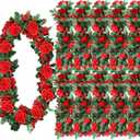 12 Pcs Red Rose Garland 39.6 ft Fake Rose Vine Flowers Valentine's Day Decoration Garland for Party Wedding Hawaiian School Ceremony Luau Tropical Summer Party Supplies