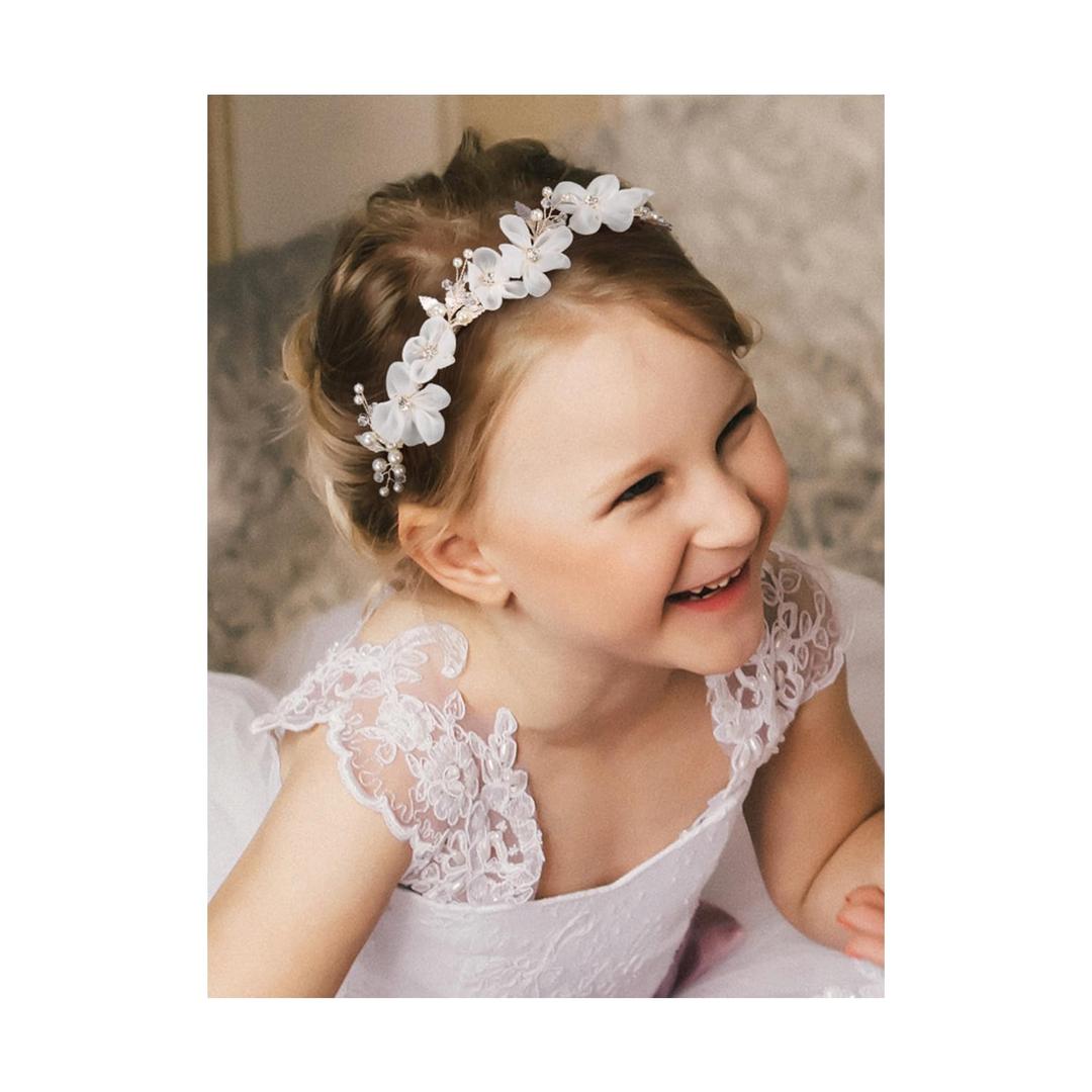 SWEETV Silver Flower Girl Headpiece for Wedding, Communion, Birthday Party - Princess Crystal Hair Accessories