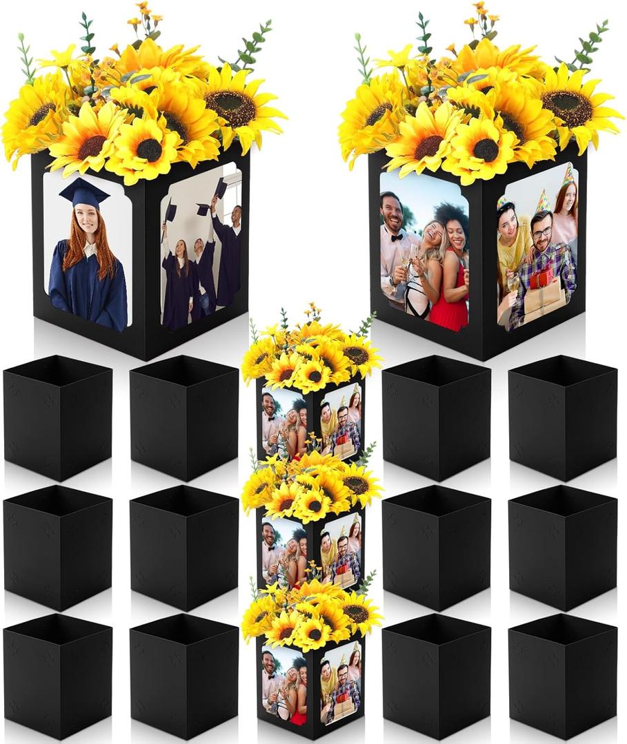 Spiareal 12 Pcs Graduation Box Centerpieces for Table 6/7 Inch Photo Display Congrats Grad Party Favor Gift College Picture Box Photo Props Frame for Graduation Table Decoration(Black)