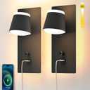 Sytmhoe Modern LED Wall Sconces Set of Two,Dimmable Wall Lights for Bedroom with Dimmer Switch and USB+C Charging,3000K Wall Mounted Bedsides Wall Lamp for Living Room,Hotel, Cafe, Home Decor(2Pack)