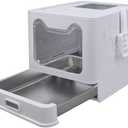 Tokenkuko Stainless Steel Foldable Litter Box with Lid,Enclosed Cat Litter Box,Front Entry Top Exit Kitty Litter Box,Large Litter Box with Cat Litter Scoop, for Small to Large Sized Cats(Gray)