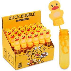Bubbles for Kids Rubber Duck Toy Party Favors 24 pcs Outdoor Bubble Wands Birthday Party Gift Bath Toy Rubber Duck Pool Toy Rubber Duck