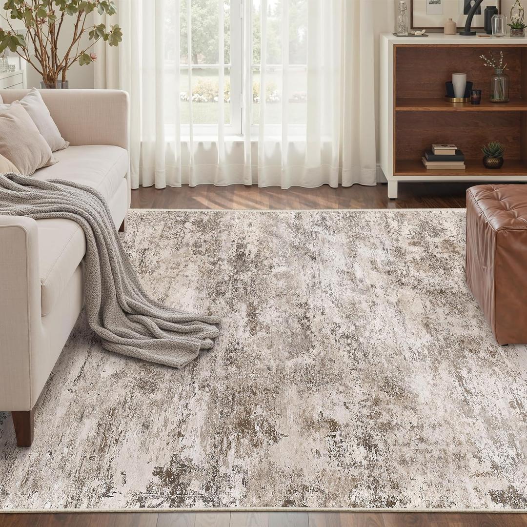 Abstract Area Rugs 5x7 - Washable Rug 5x7 Rugs for Living Room, Stain Resistant Rug, Non-Slip Backing Rugs for Bedroom, Bathroom, Kitchen, Brown