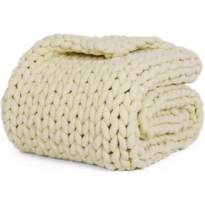 YnM Chenille Weighted Blanket, Handmade Chunky Knitted Design, Soft and Cozy, Temperature Regulating and Breathable, Machine Washable Throw for Sleep or Home Decor (Sparkling White, 50x60 Inch, 10lbs)