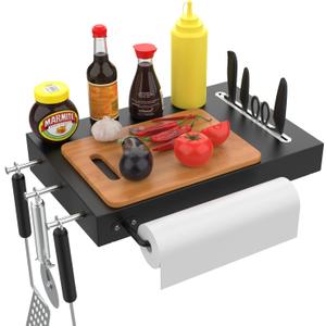 Grill Side Shelf for Pit Boss 700 820 Series Pellet, Tray Side Shelf for Pit Boss 700, 700FB Pellet Grill Accessories Table Serving Tray with Paper Towels & 3 Hooks