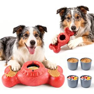 Freeze Bone for Dogs - Frozen Treat Chew Dog Toy for Aggressive Chewers to Keep Them Busy, Ice Cream Holder Freezebone with Mold Cups, Fillable Cognitive Licking Toy, Red