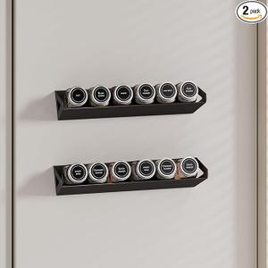 Beeveer 2 Pack Farmhouse Magnetic Spice Rack for Refrigerator Metal Magnet Basket Shelf for Fridge Seasoning Storage Organizers Home Decor Kitchen Accessories (Wooden Color